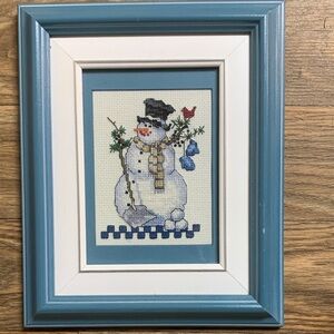 Cross Stitch Snowman in Blue and White